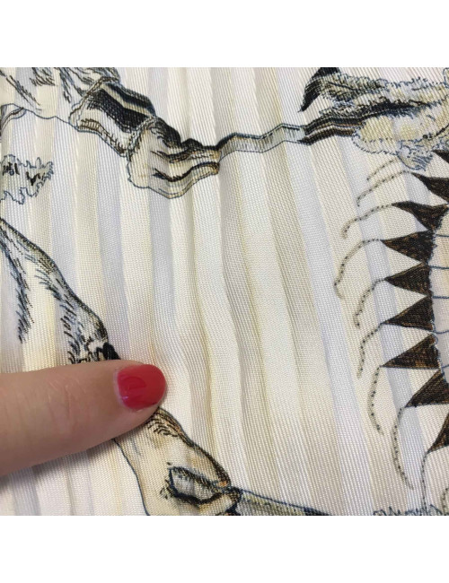 Carré Plissé HERMES "Les danses des indiens" en soie beige