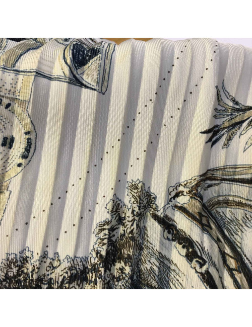 Carré Plissé HERMES "Les danses des indiens" en soie beige