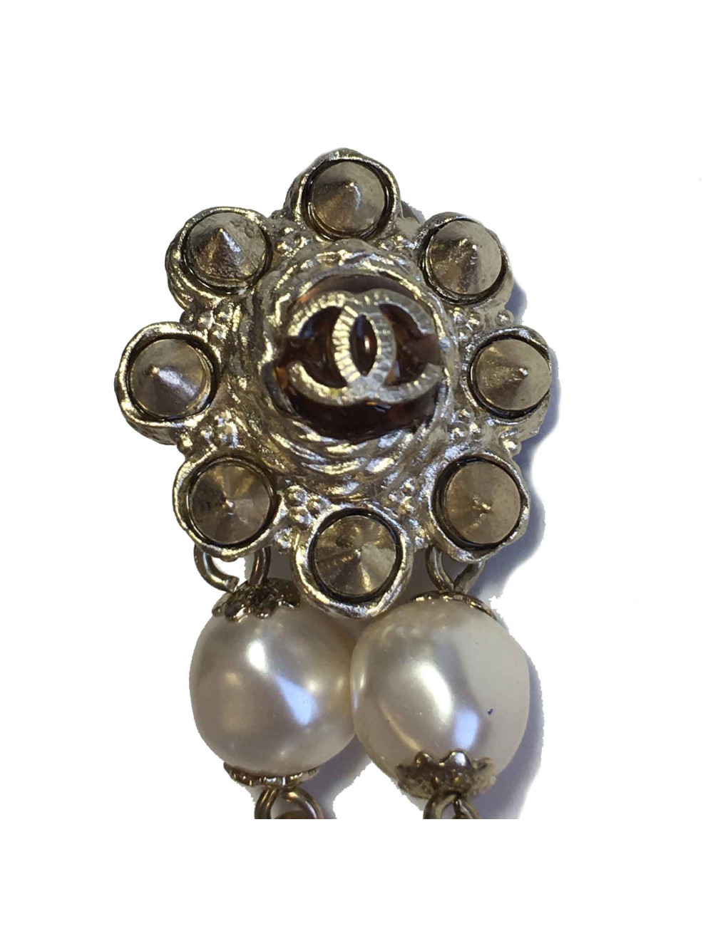 Boucles d'oreille clips CHANEL pendantes pâte de verre