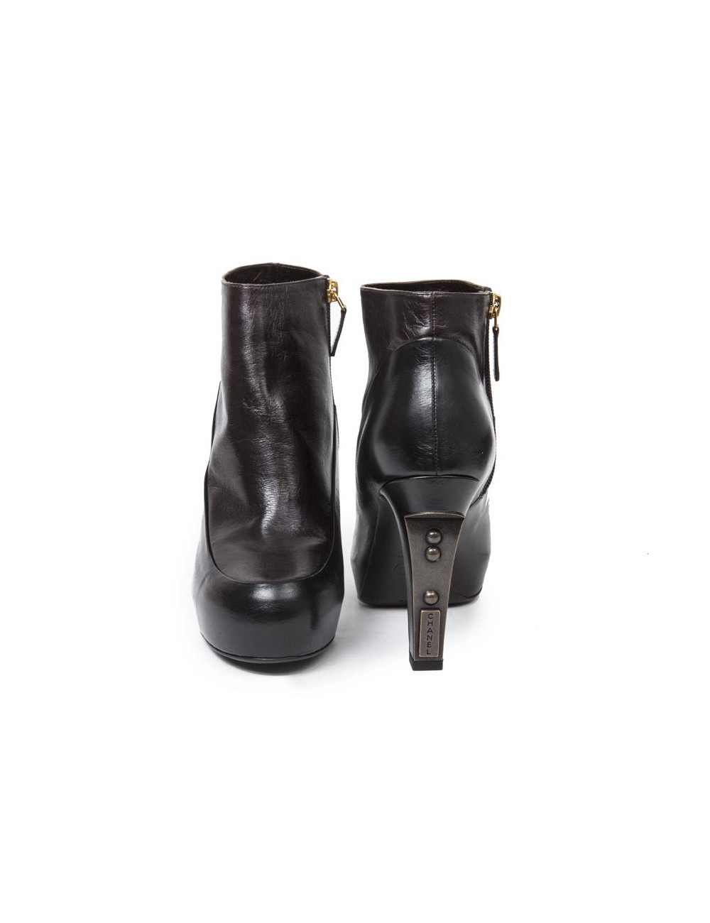 Boots CHANEL T 38.5 bicolores noir et marron