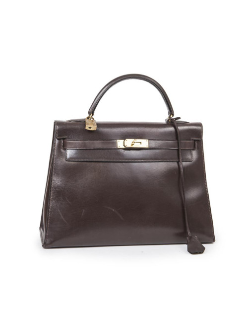 Sac kelly 32 HERMES sellier box marron Vintage