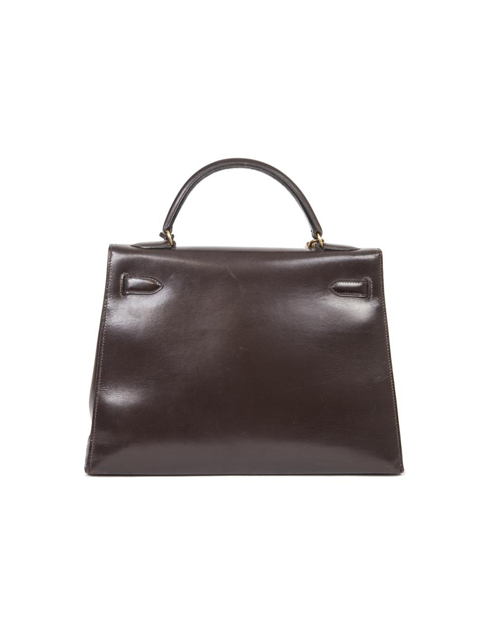  HERMES Kelly 32 vintage bag in glossy brown saddle box leather