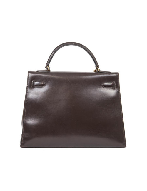  HERMES Kelly 32 vintage bag in glossy brown saddle box leather