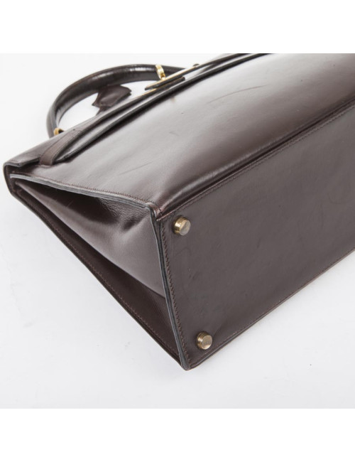  HERMES Kelly 32 vintage bag in glossy brown saddle box leather