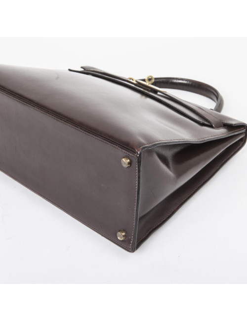  HERMES Kelly 32 vintage bag in glossy brown saddle box leather