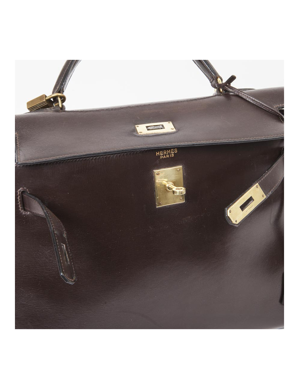  HERMES Kelly 32 vintage bag in glossy brown saddle box leather