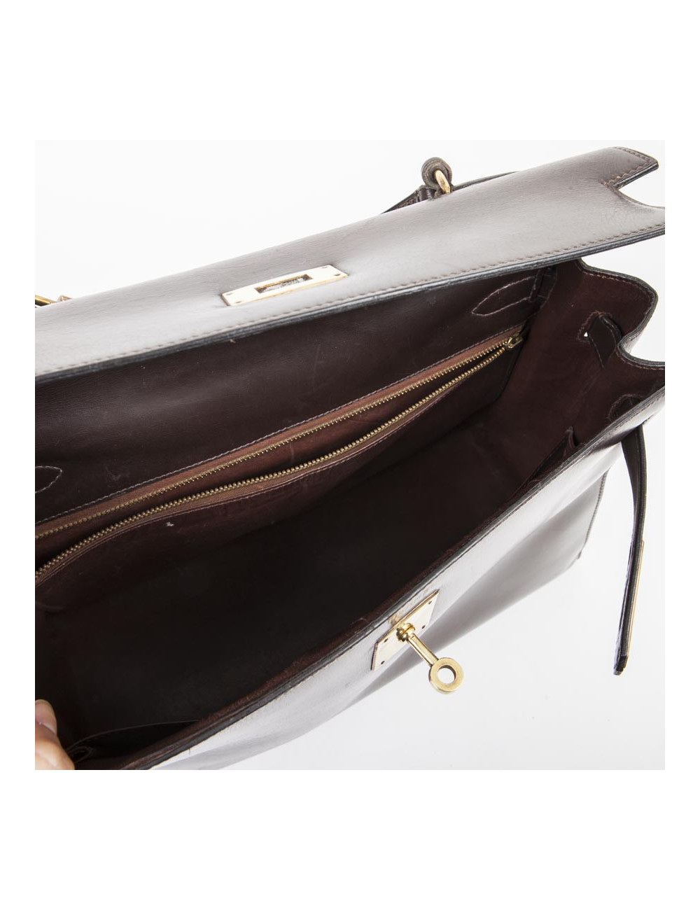  HERMES Kelly 32 vintage bag in glossy brown saddle box leather