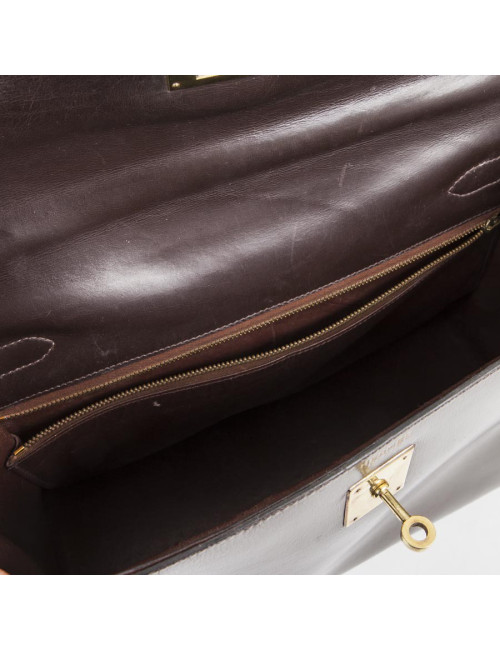  HERMES Kelly 32 vintage bag in glossy brown saddle box leather