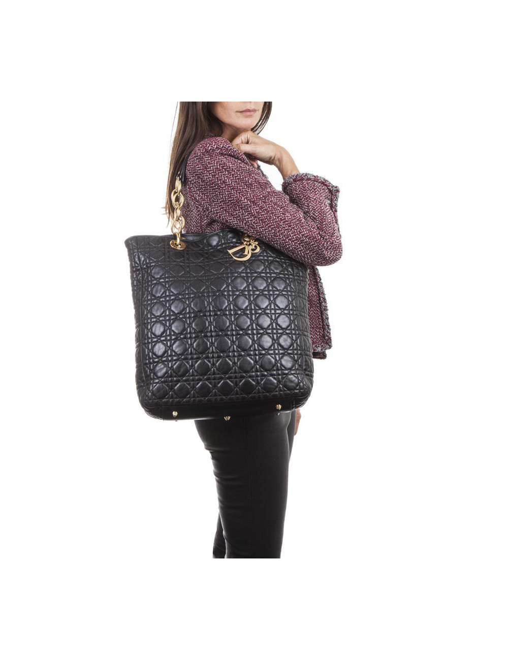 Sac cabas DIOR en cuir matelassé noir