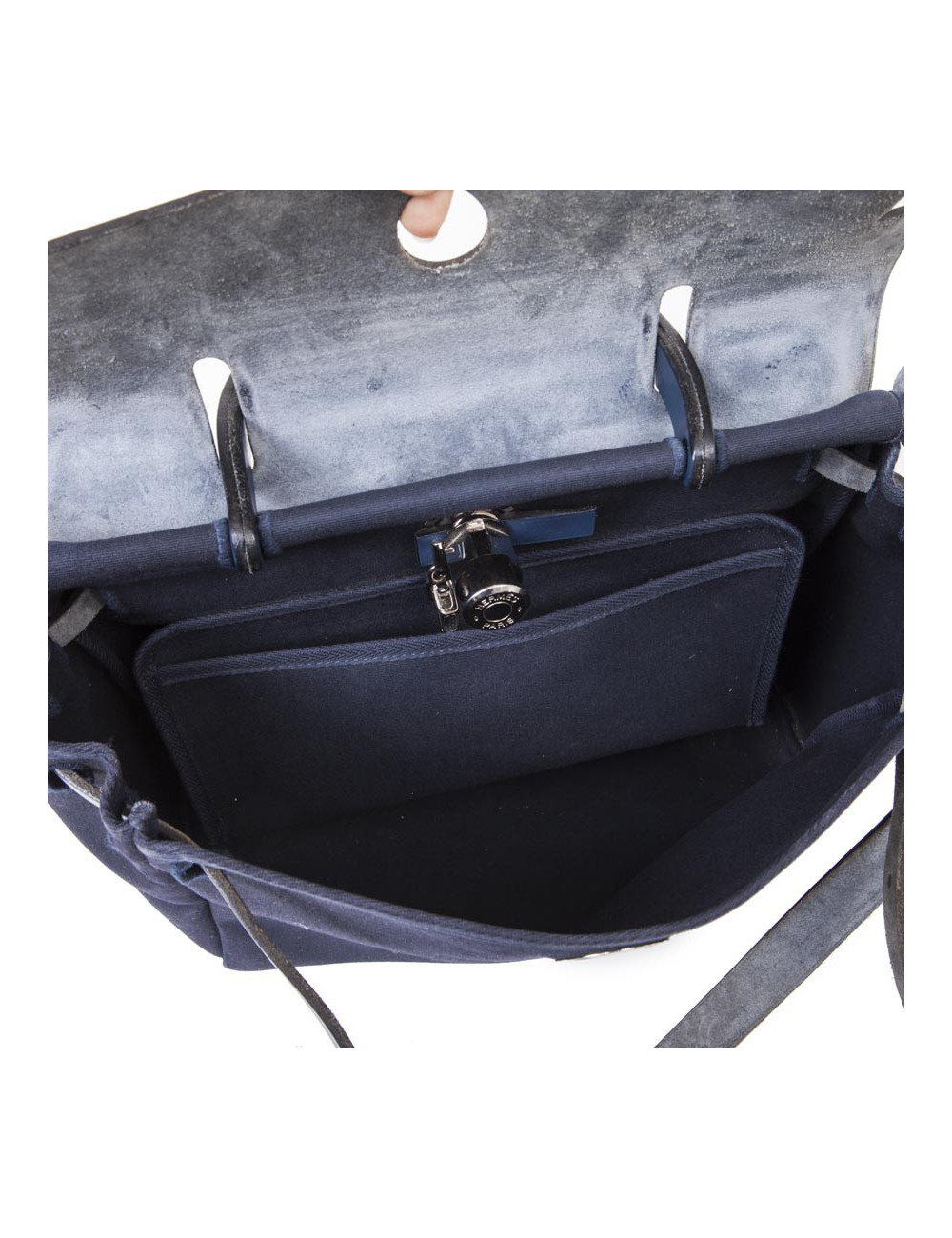 Sac Herbag HERMES en toile bleu nuit et naturel
