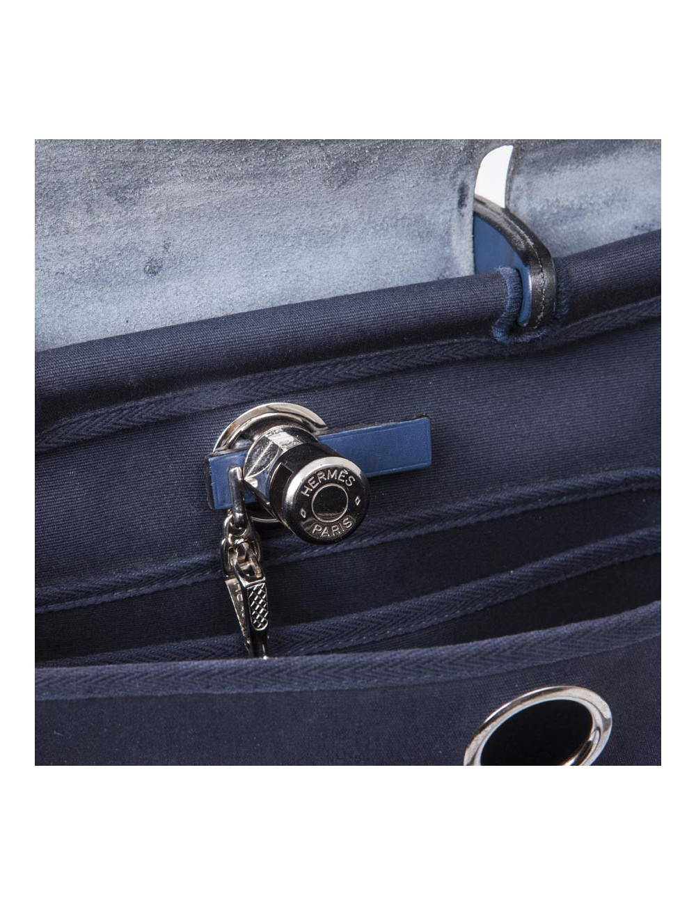 Sac Herbag HERMES en toile bleu nuit et naturel