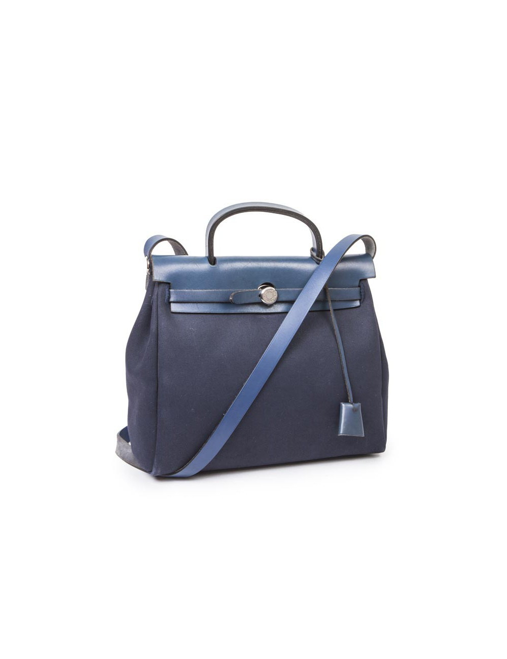 Sac Herbag HERMES en toile bleu nuit et naturel