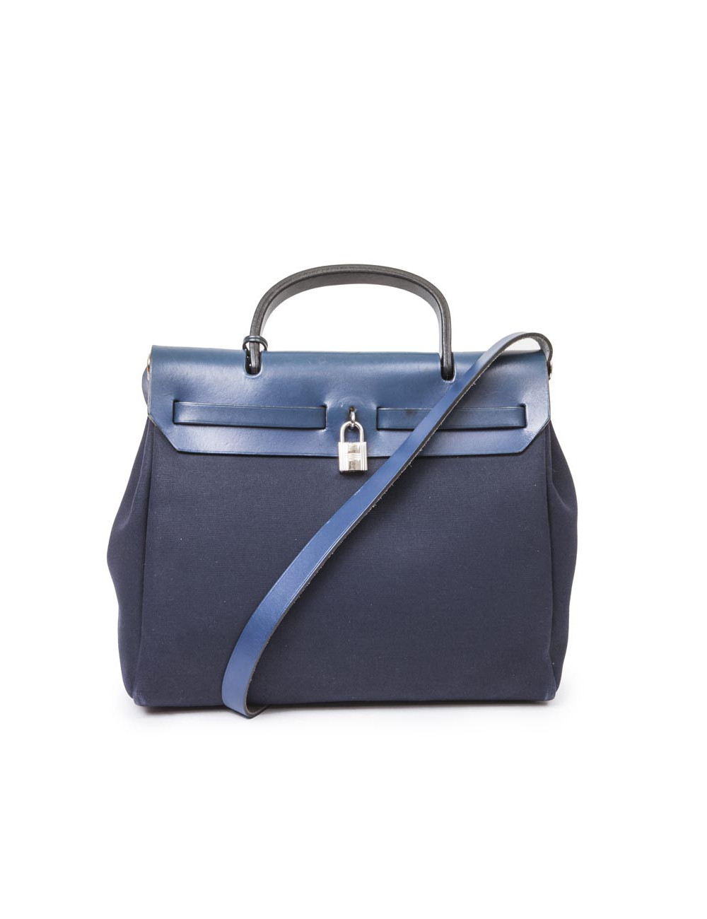 Sac Herbag HERMES  Toile bleu nuit et beige