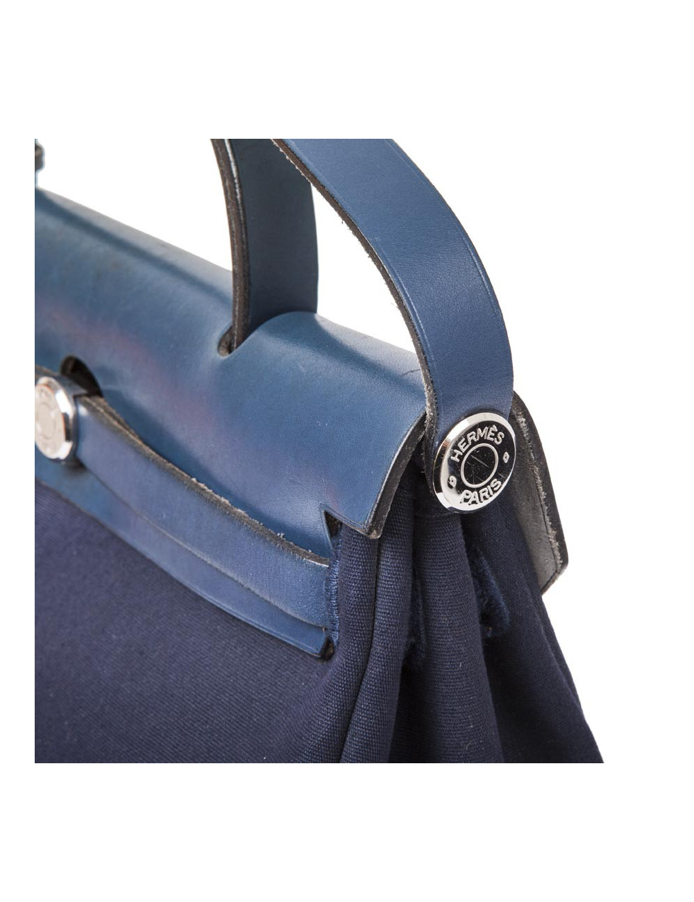 Sac Herbag HERMES en toile bleu nuit et naturel