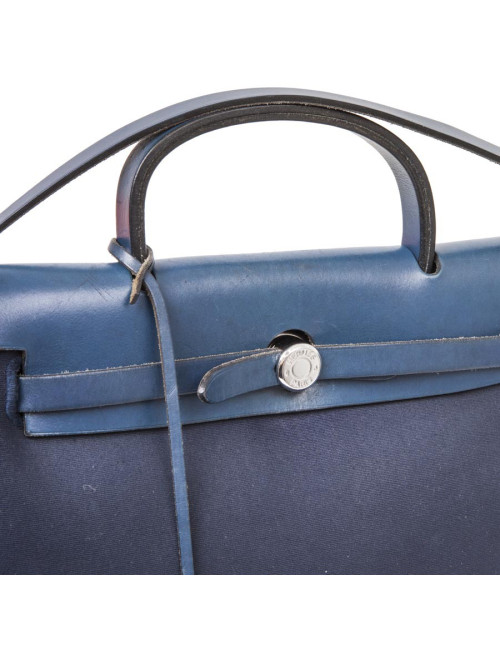 Sac Herbag HERMES  Toile bleu nuit et beige