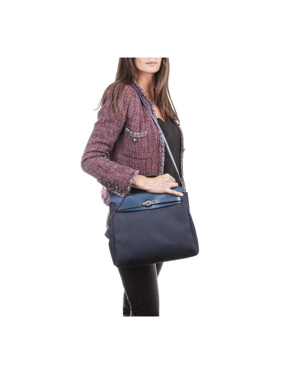Sac Herbag HERMES  Toile bleu nuit et beige