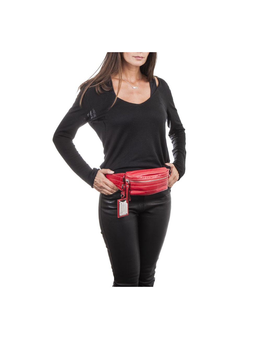 DOLCE & GABBANA banana belt bag in soft red lambskin leather