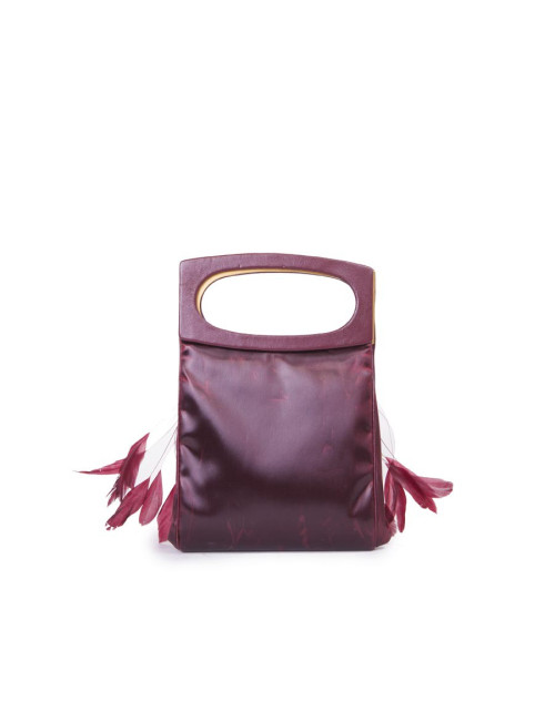 LALIQUE evening bag red leather and feather