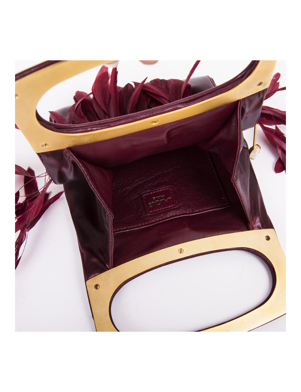 LALIQUE evening bag red leather and feather