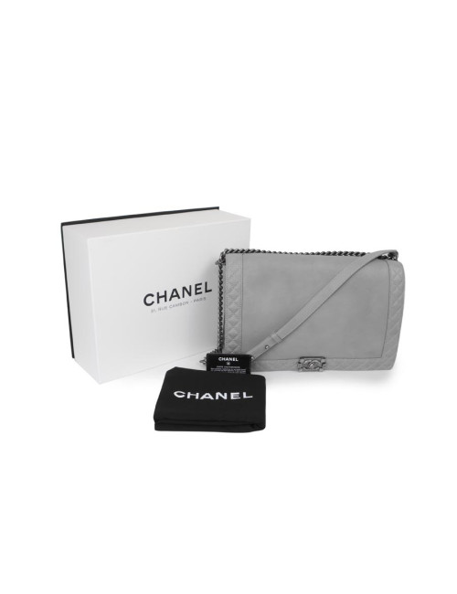 Sac CHANEL Boy en cuir gris Collector