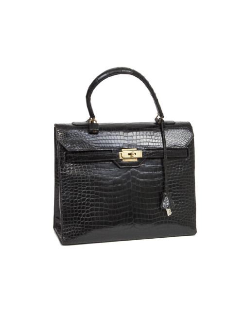 Sac HERMES "Monaco"crocodile porosus noir