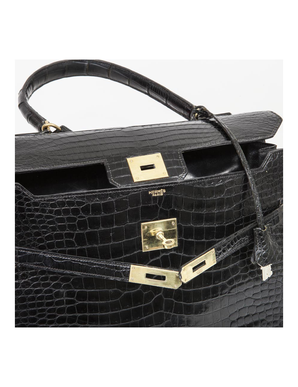 Sac HERMES "Monaco"crocodile porosus noir