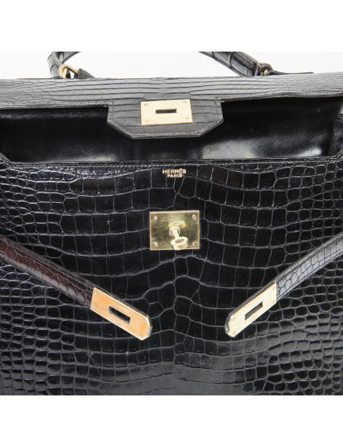 Sac HERMES "Monaco"crocodile porosus noir