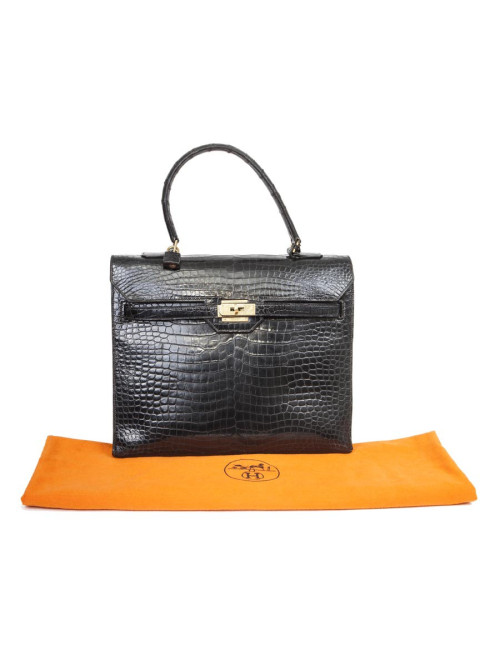 Sac HERMES "Monaco"crocodile porosus noir