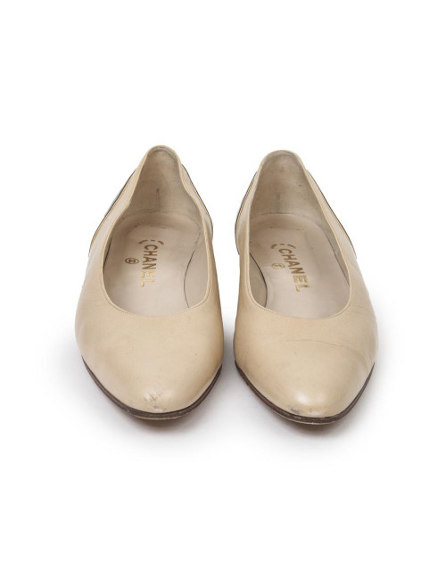 Ballérines CHANEL T 9 IT/ en cuir d'agneau noir matelassé bicolore