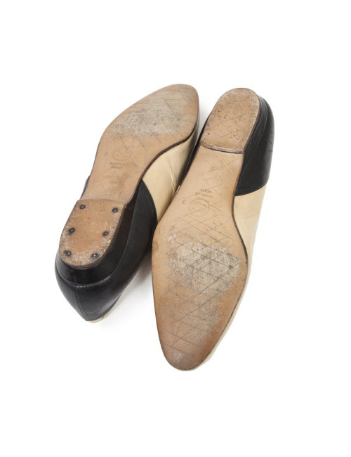 Ballérines CHANEL T 9 IT/ en cuir d'agneau noir matelassé bicolore