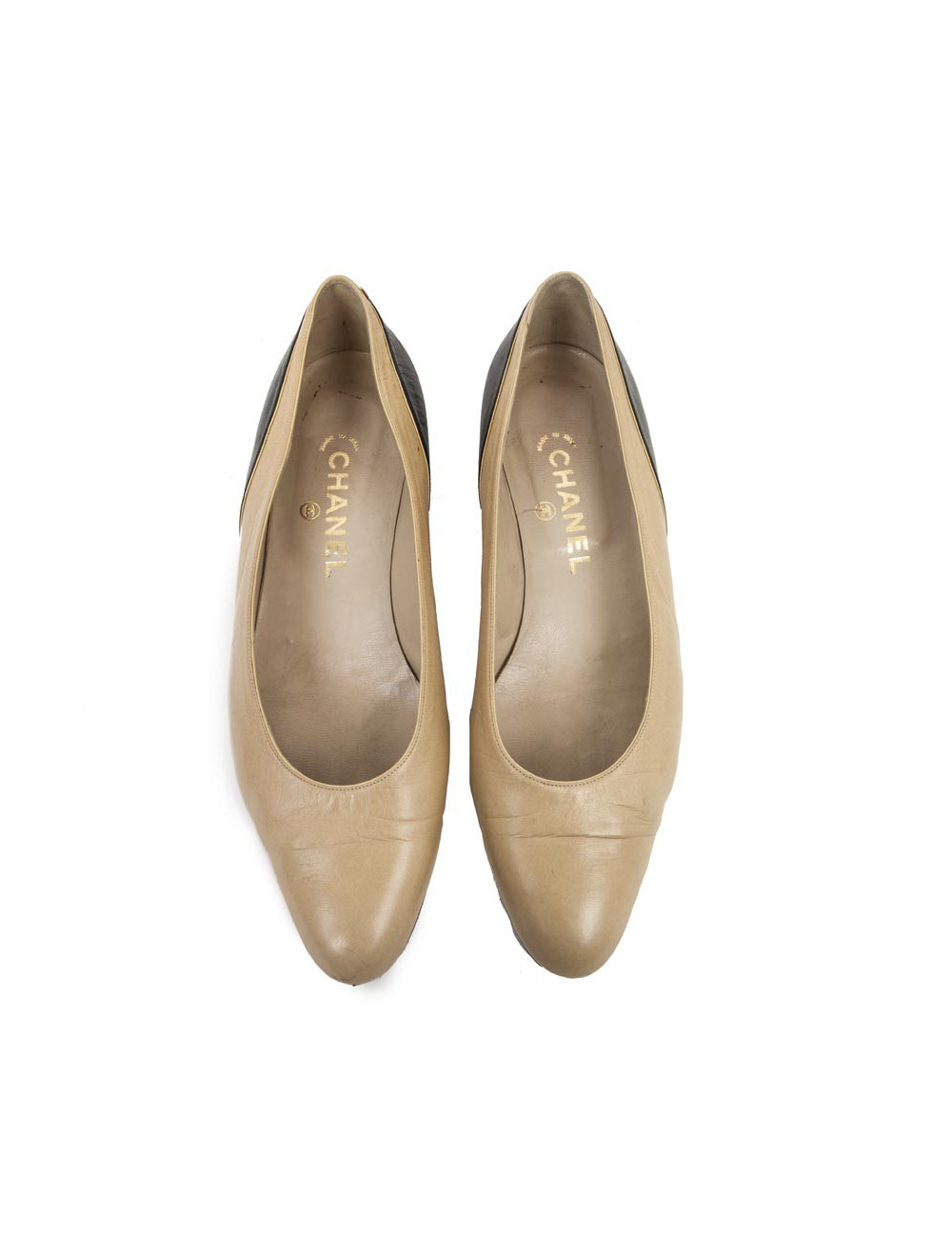 Ballérines CHANEL T 9 IT/ en cuir d'agneau noir matelassé bicolore