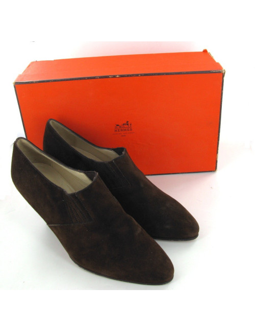 Boots HERMES T36 vintage en daim marron