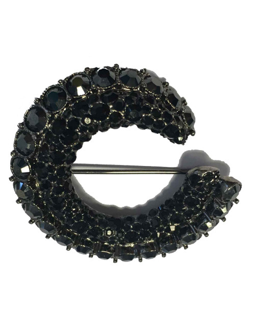 Broche en strass noir non signée