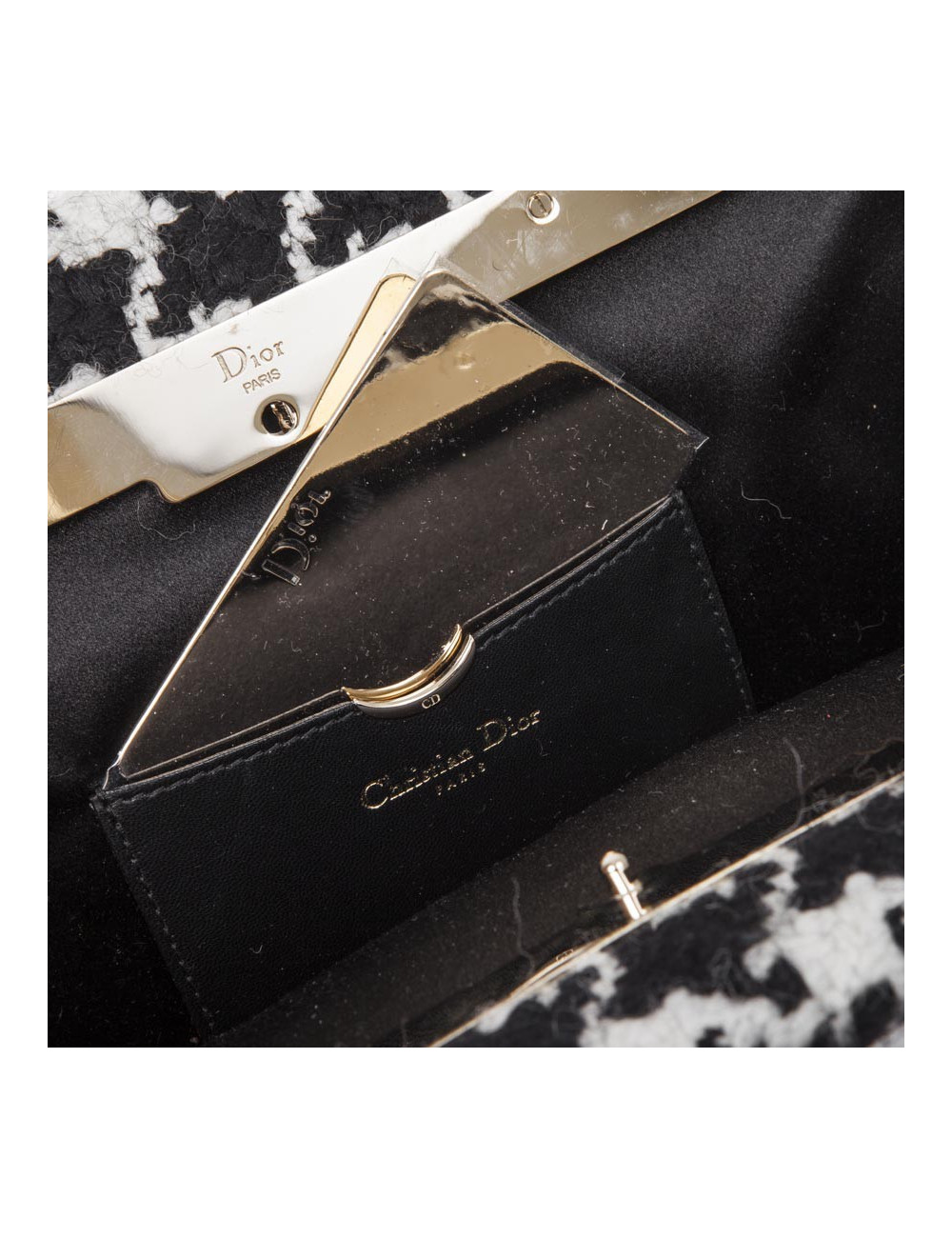 DIOR set top 42FR and clutch in black and white houndstooth fabric