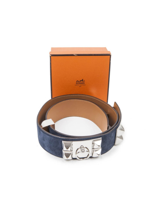 Ceinture CDC HERMES T  en daim bleue