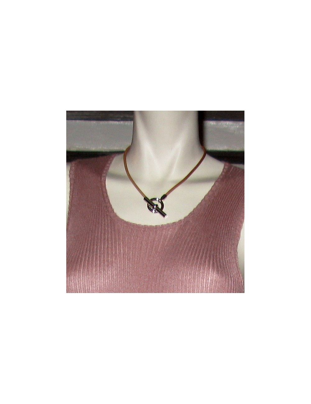 Tour de cou en cuir naturel chaîne d'ancre HERMES