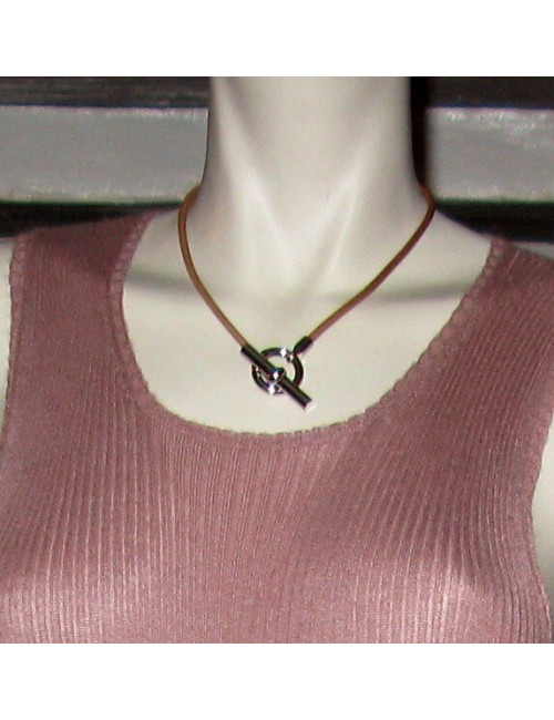 Tour de cou en cuir naturel chaîne d'ancre HERMES