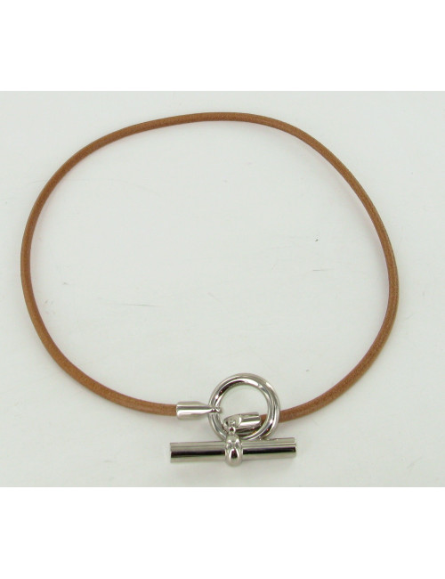 Tour de cou en cuir naturel chaîne d'ancre HERMES