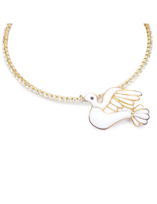 LOULOU DE LA FALAISE choker necklace in gilded metal and dove pendant in molten glass