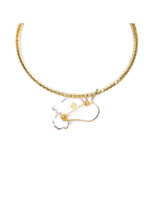 LOULOU DE LA FALAISE choker necklace in gilded metal and dove pendant in molten glass
