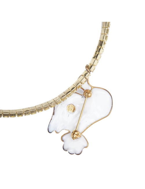 LOULOU DE LA FALAISE choker necklace in gilded metal and dove pendant in molten glass