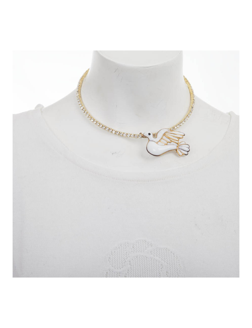LOULOU DE LA FALAISE choker necklace in gilded metal and dove pendant in molten glass