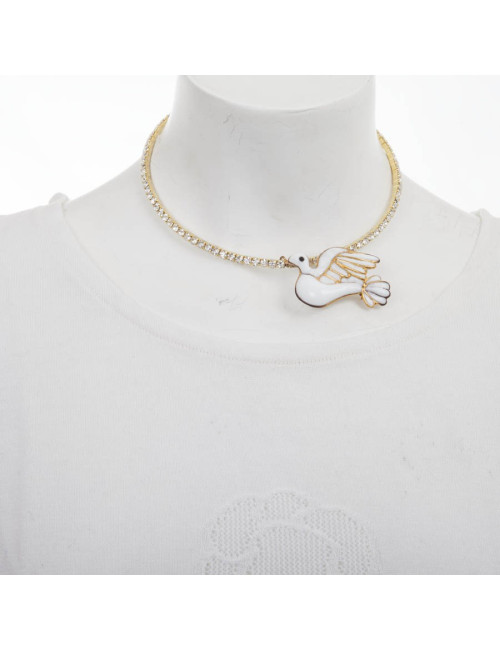 LOULOU DE LA FALAISE choker necklace in gilded metal and dove pendant in molten glass