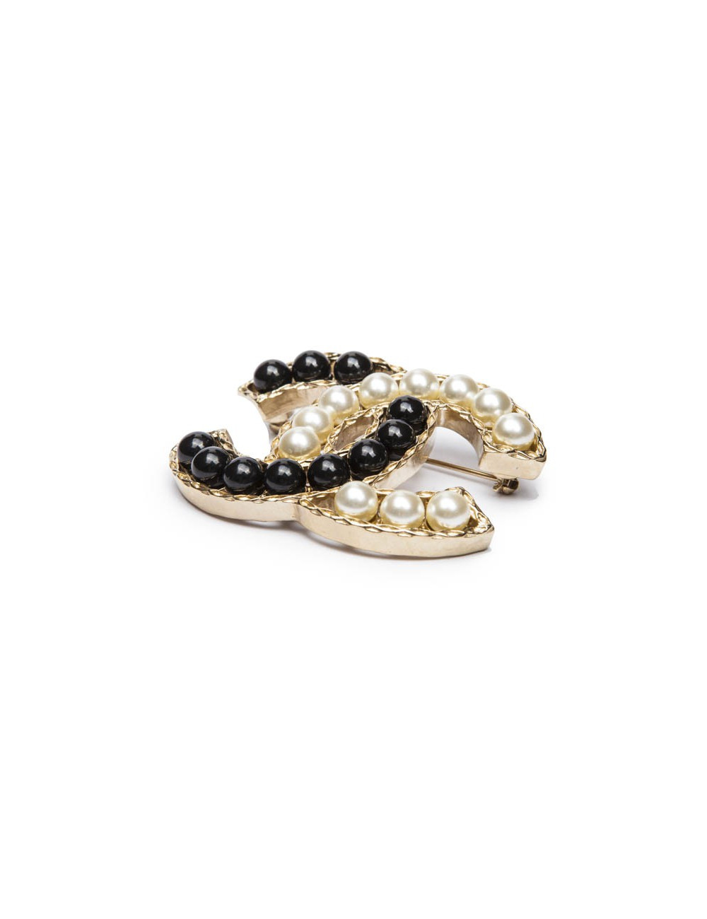 Broche CHANEL bicolore perles nacrées et noires 