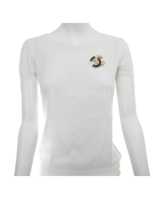 Broche CHANEL bicolore perles nacrées et noires 