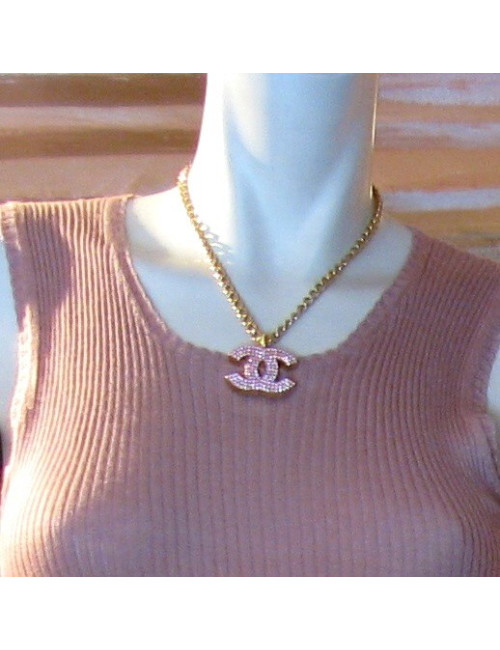 Ras de cou CHANEL CC en strass rose