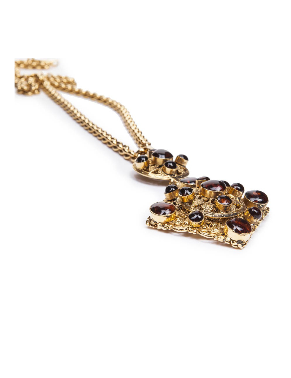 MARGUERITE DE VALOIS long necklace couture in gold plated metal and pendant in molten glass