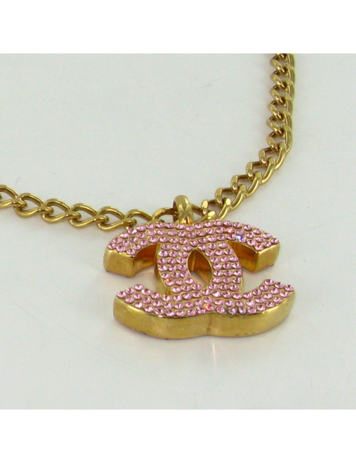 Ras de cou CHANEL CC en strass rose