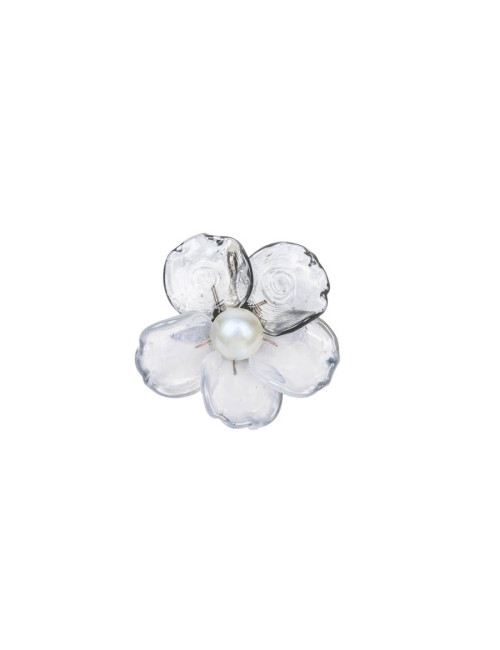 Broche CHANEL bicolore transparent et gris clair