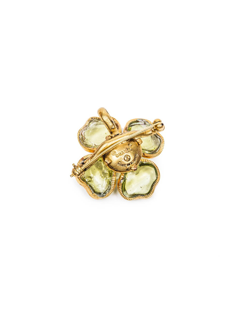Broche CHANEL camélia vert d'eau
